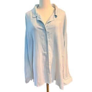 Jason Wu Dip Dye Linen Button Front Shirt Sky Blue Ombre Long Sleeve. Size XL